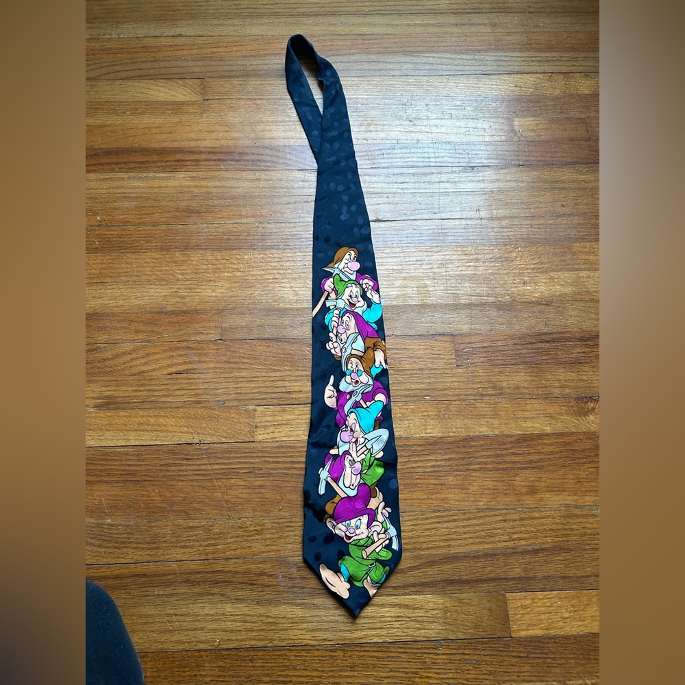 Disney Store Necktie Tie Blue Silk Seven Dwarfs Mens Theme Park Magic Kingdom